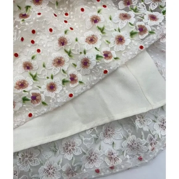 $298 DRESS THE POPULATION River Embroidered Floral Off Shoulder Dress~White~XS - Picture 7 of 10